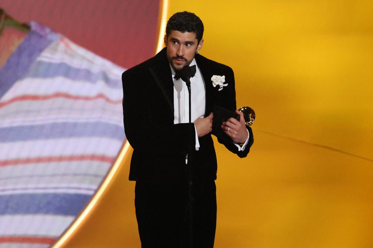 Bad Bunny accepts the award for Album of the Year for "Debi Tirar Mas Fotos" during the 68th Annual Grammy Awards in Los Angeles, California, U.S., February 1, 2026. REUTERS/Daniel Cole
