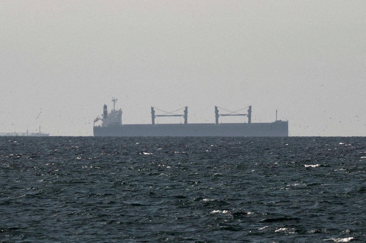 A cargo ship in the Gulf, near the Strait of Hormuz, as seen from northern Ras al-Khaimah, near the border with Oman’s Musandam governance, amid the U.S.-Israeli conflict with Iran, in United Arab Emirates, March 11, 2026. REUTERS/Stringer