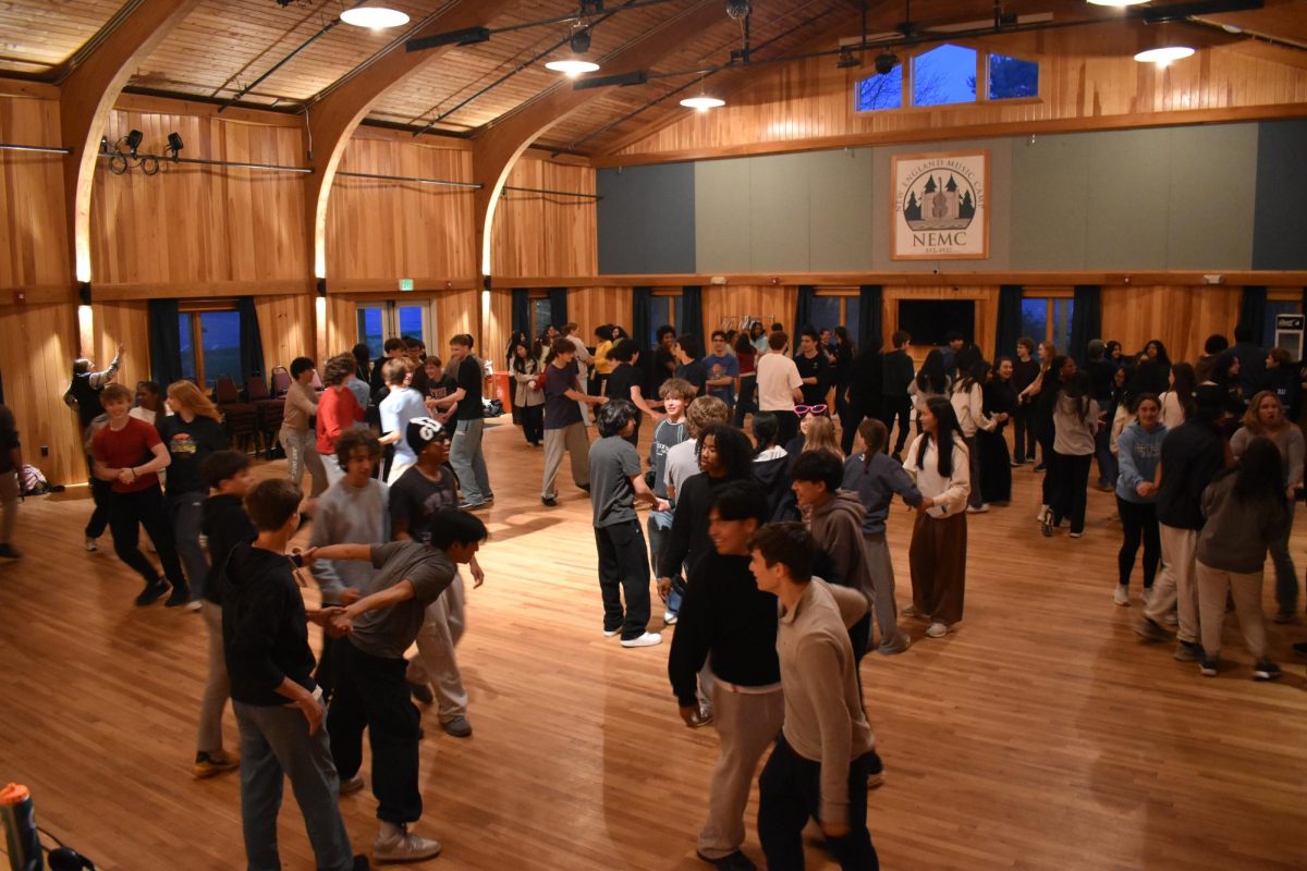 Students square dancing at New England Music Camp.