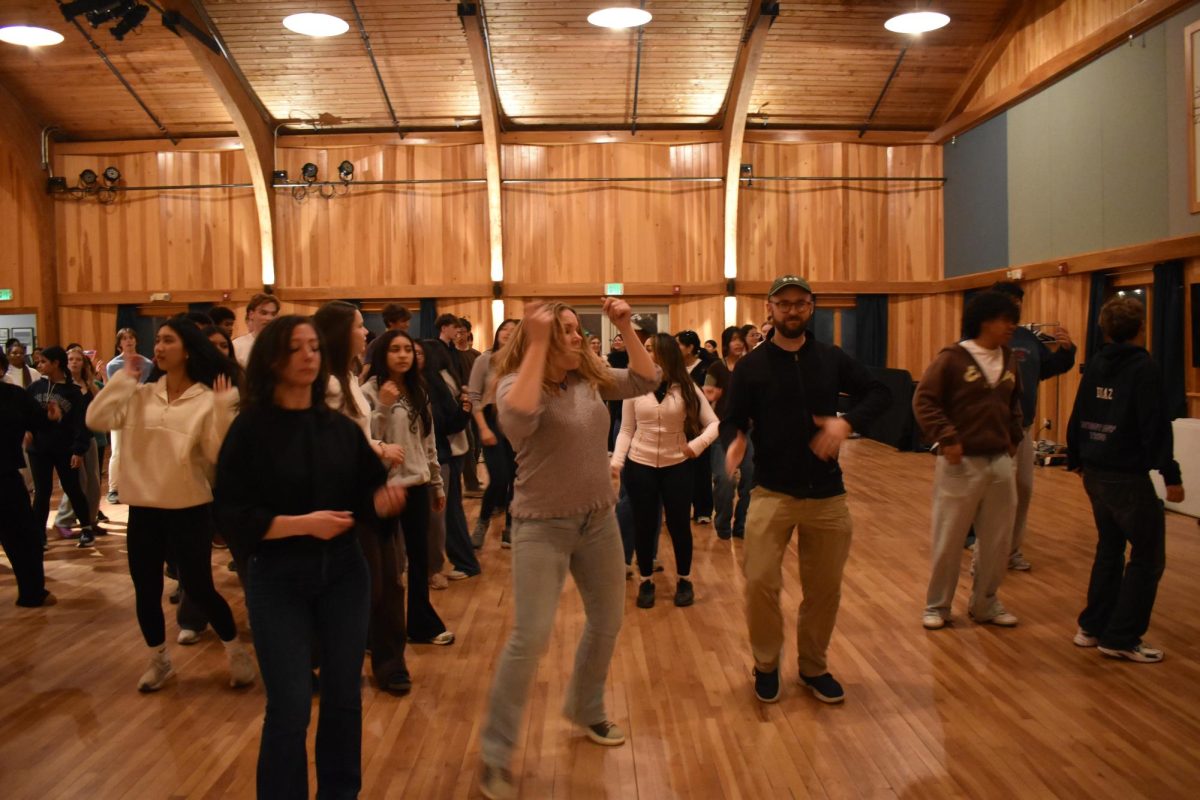 Students and teachers dancing at New England Music Camp.