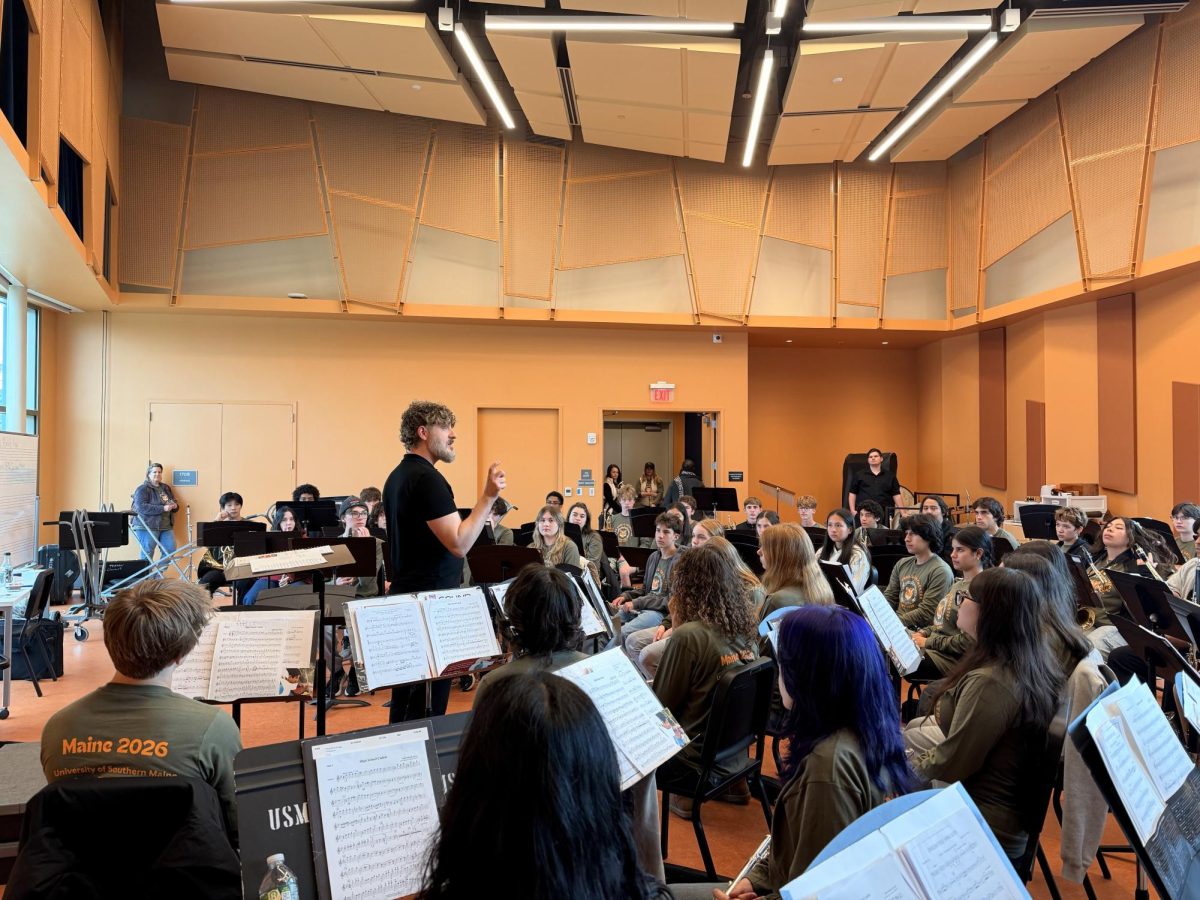 Band students at a clinic at the University of Southern Maine.