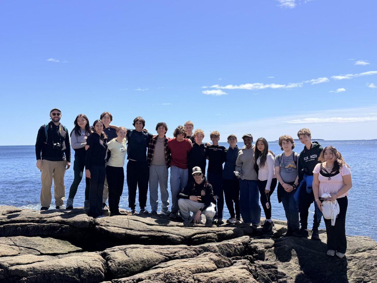 Students by the ocean at Acadia National Park.